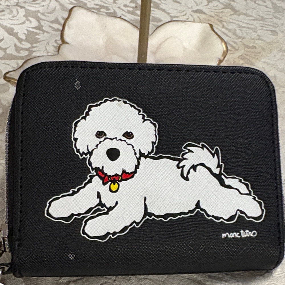 Marc Tetro Black Wallet with White Puppy Illustration